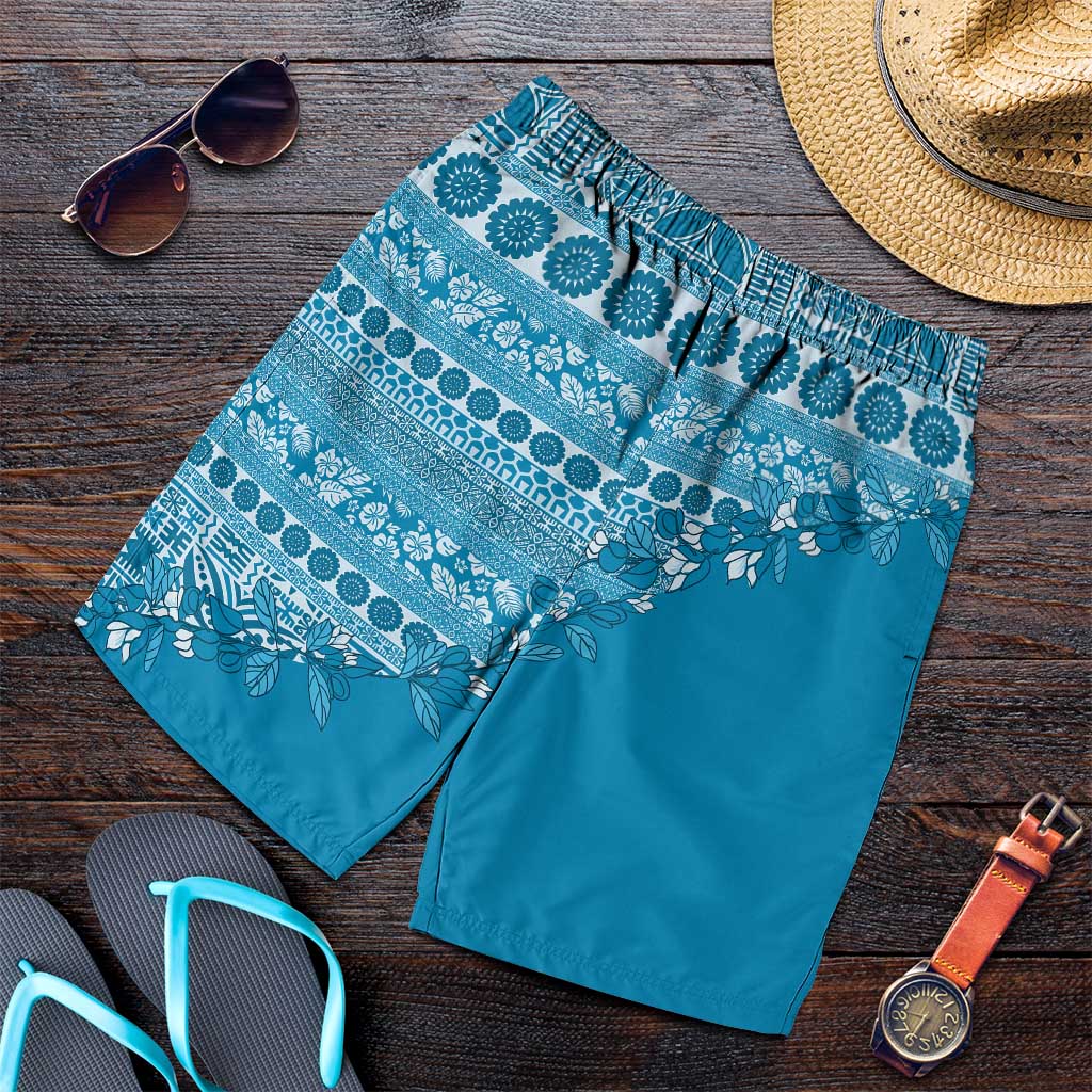 Fiji Marau na Kerisimasi Shorts for Men Aqua Tagimoucia Tapa Masi Tribal - Polynesian Pride