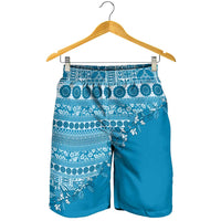 Fiji Marau na Kerisimasi Shorts for Men Aqua Tagimoucia Tapa Masi Tribal - Polynesian Pride