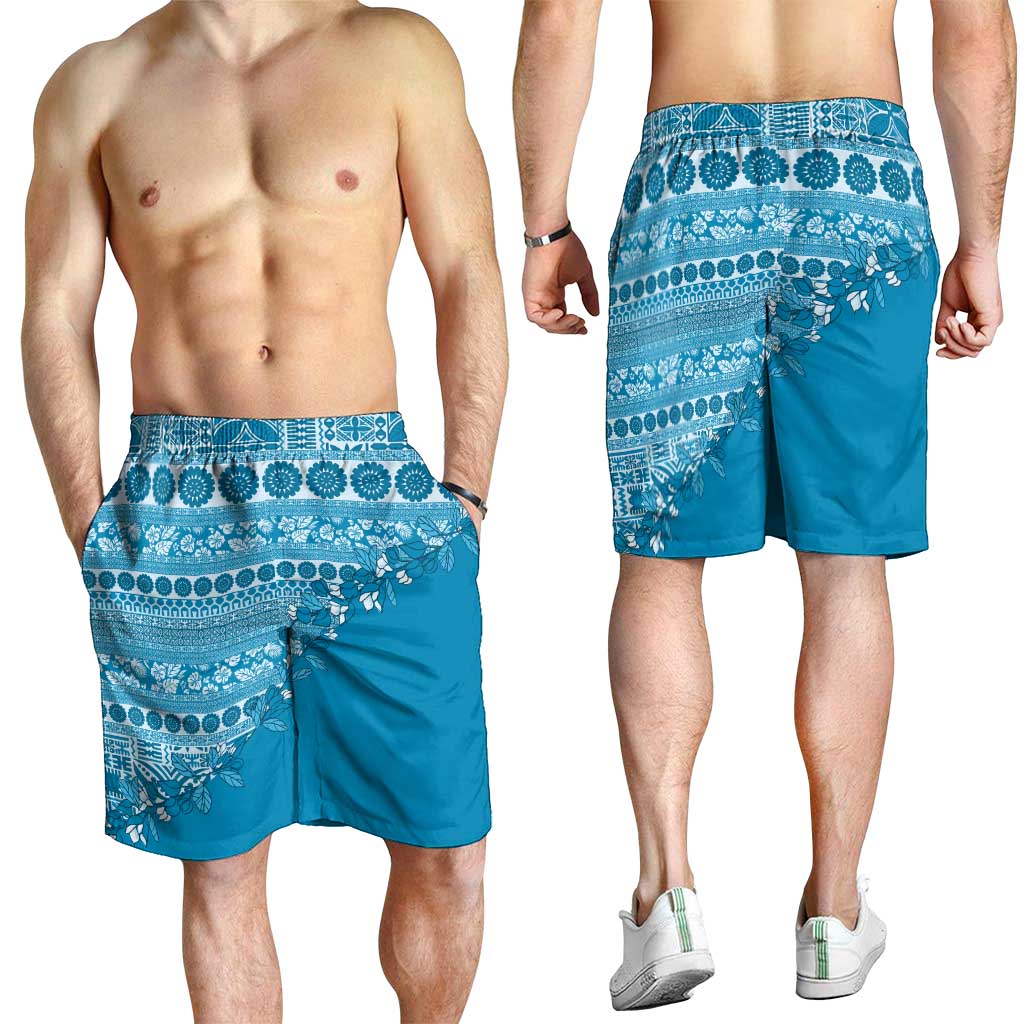 Fiji Marau na Kerisimasi Shorts for Men Aqua Tagimoucia Tapa Masi Tribal - Polynesian Pride