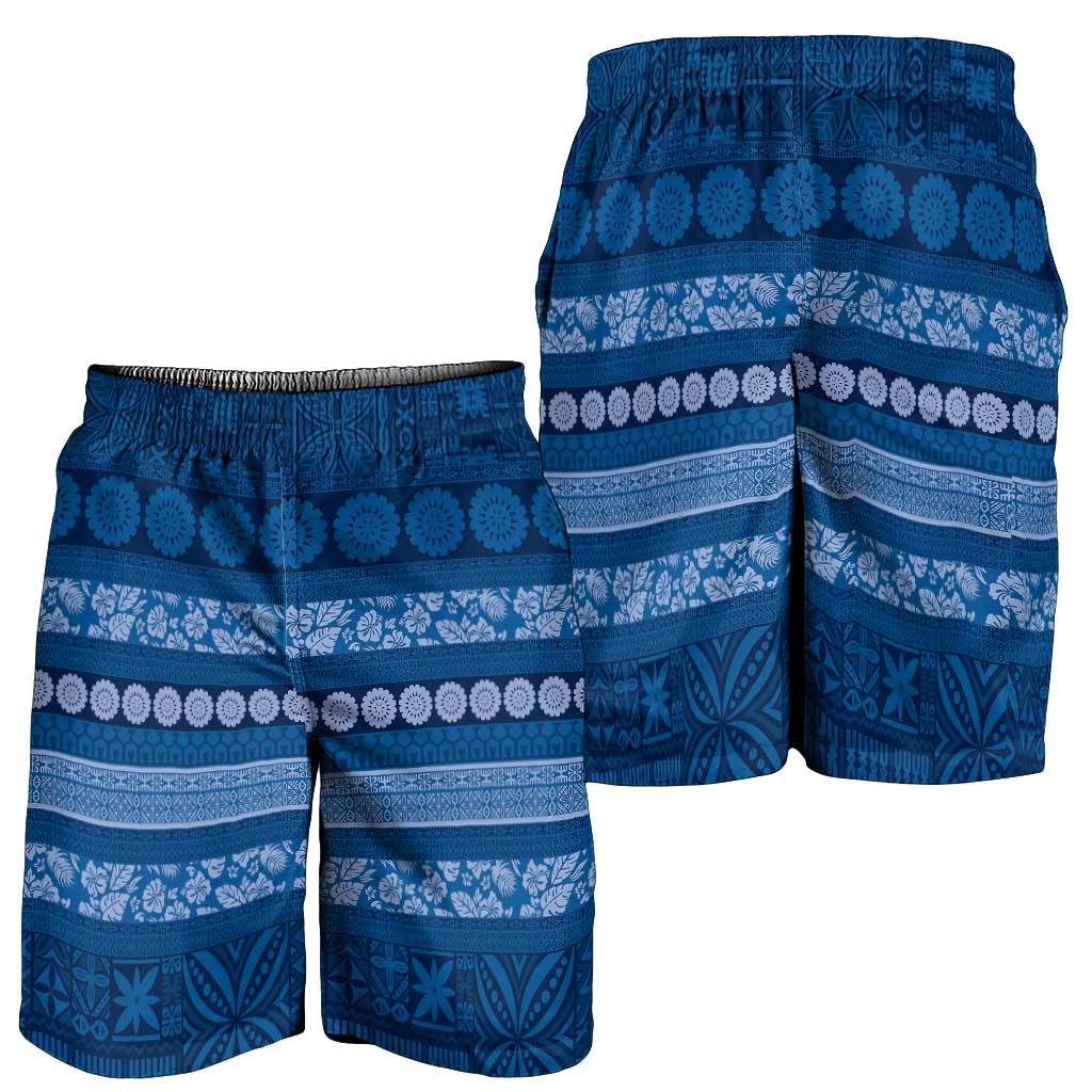 Fiji Marau na Kerisimasi Shorts for Men Blue Tapa Masi Inspired Christmas - Polynesian Pride