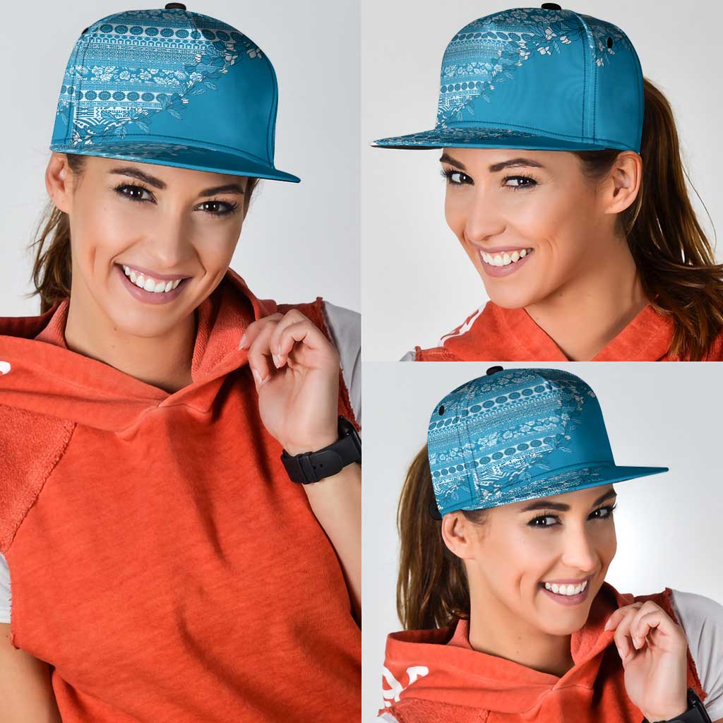Fiji Marau na Kerisimasi Snapback Cap Aqua Tagimoucia Tapa Masi Tribal - Polynesian Pride