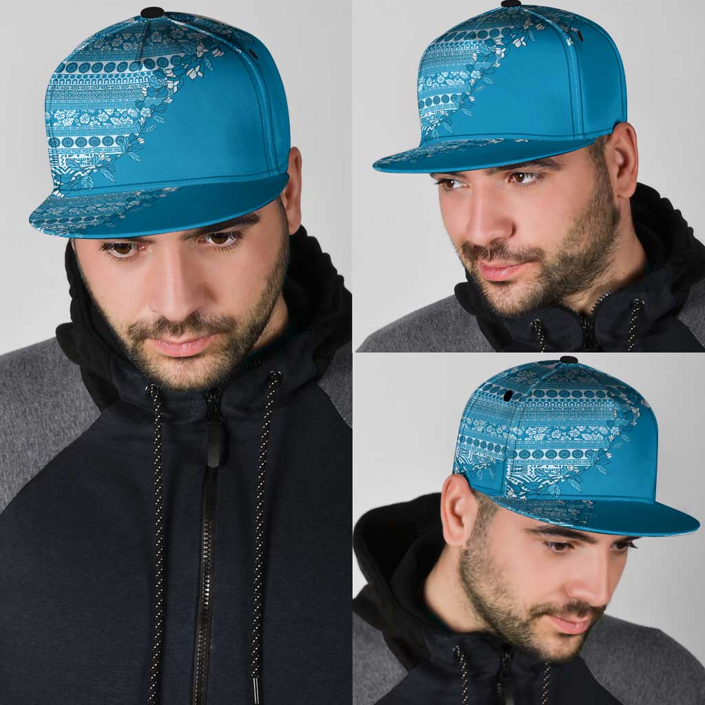 Fiji Marau na Kerisimasi Snapback Cap Aqua Tagimoucia Tapa Masi Tribal - Polynesian Pride