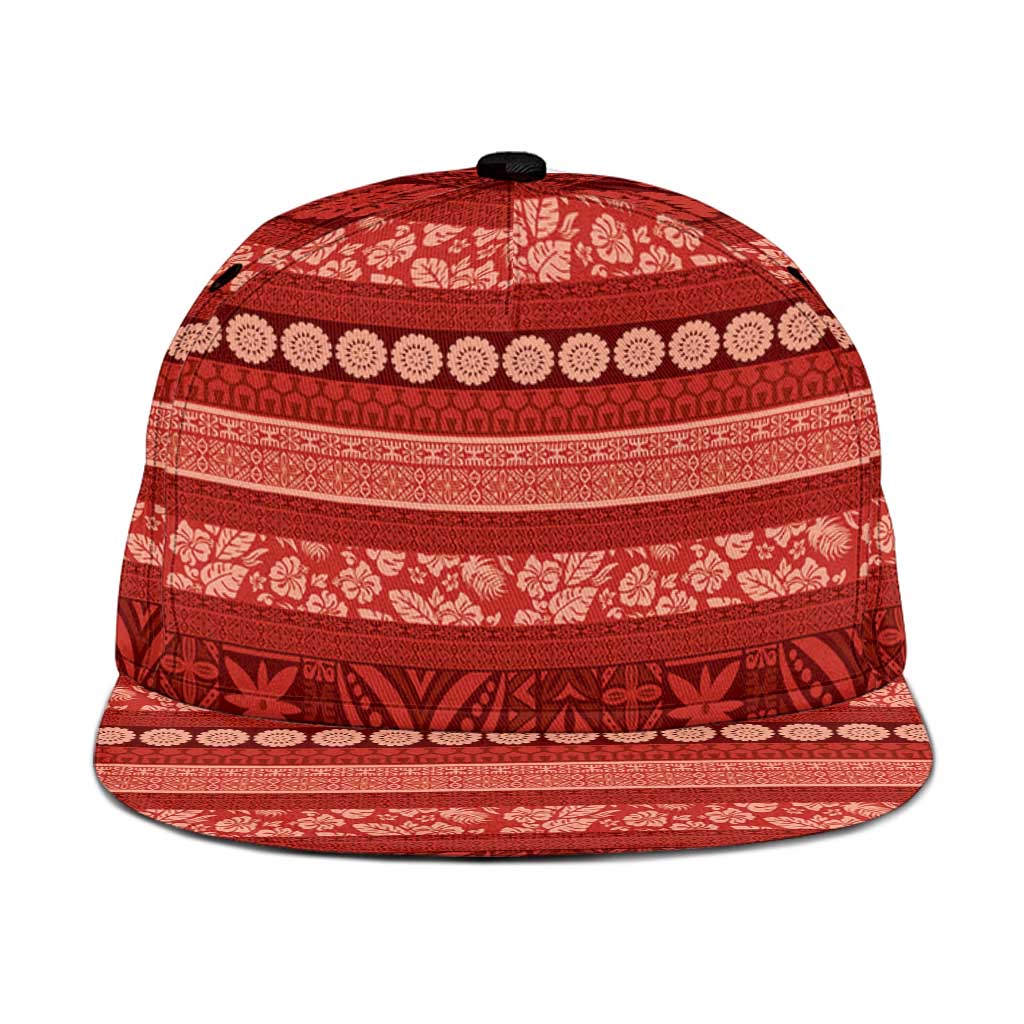 Fiji Marau na Kerisimasi Snapback Cap Red Tapa Masi Inspired Christmas - Polynesian Pride