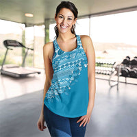 Fiji Marau na Kerisimasi Women Racerback Tank Aqua Tagimoucia Tapa Masi Tribal - Polynesian Pride