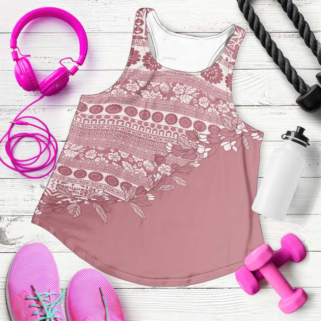 Fiji Marau na Kerisimasi Women Racerback Tank Dusty Rose Tagimoucia Tapa Masi Tribal LT9 Pink - Polynesian Pride