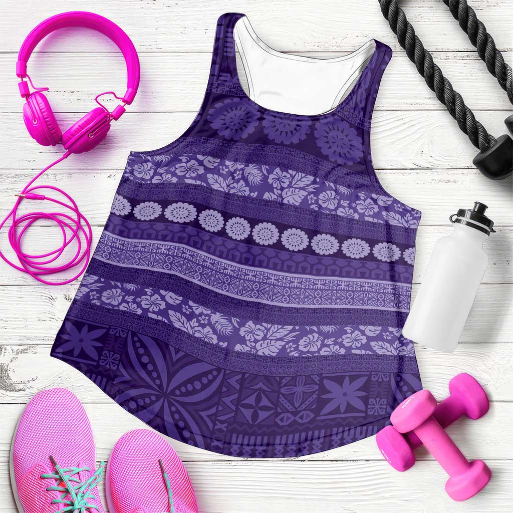 Fiji Marau na Kerisimasi Women Racerback Tank Purple Tapa Masi Inspired Christmas LT9 Purple - Polynesian Pride