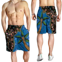 Fijian and Australian Culture Together Shorts for Men Aboriginal Art and Tapa Motifs with Kangaroo and Palm Tree - Polynesian Pride