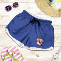Fijian Football Shorts for Women Tapa Pattern and Shark Tribal LT03 Blue - Polynesian Pride