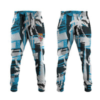 Fijian Rugby Jogger Pants Grunge Palm Stylized LT01 Blue - Polynesian Pride