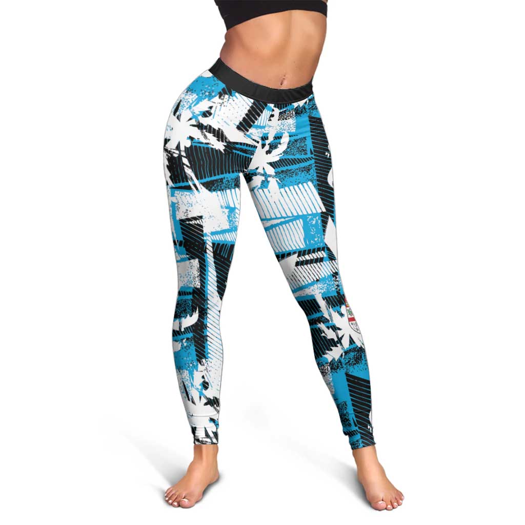 Fijian Rugby Leggings Grunge Palm Stylized LT01 - Polynesian Pride