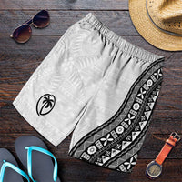 Fijian Rugby Shorts for Men Tapa Pattern and Palm Tree Tribal LT03 White - Polynesian Pride