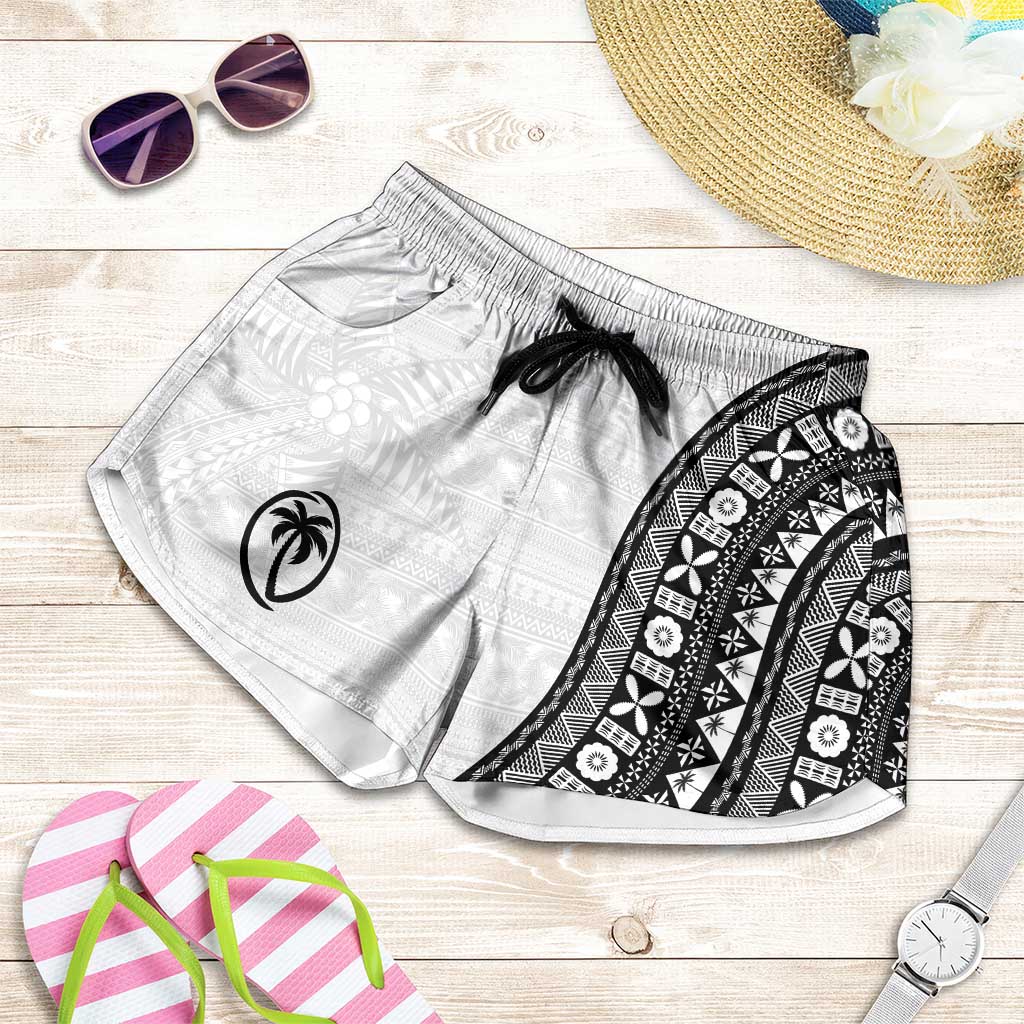 Fijian Rugby Shorts for Women Tapa Pattern and Palm Tree Tribal LT03 White - Polynesian Pride