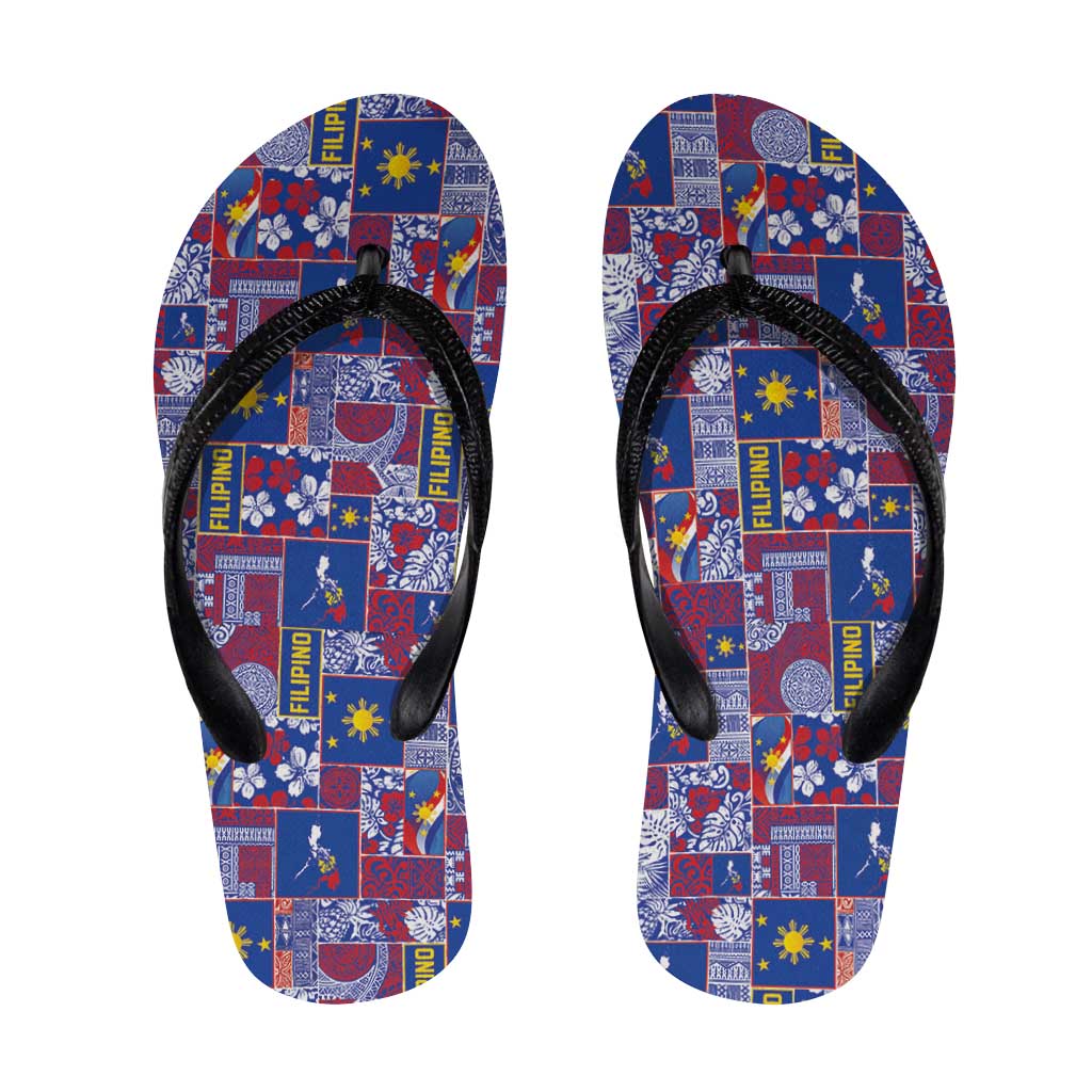 Filipino Maligayang Pasko Flip Flops Pacific Patchwork Xmas Vibes LT9 Blue - Polynesian Pride