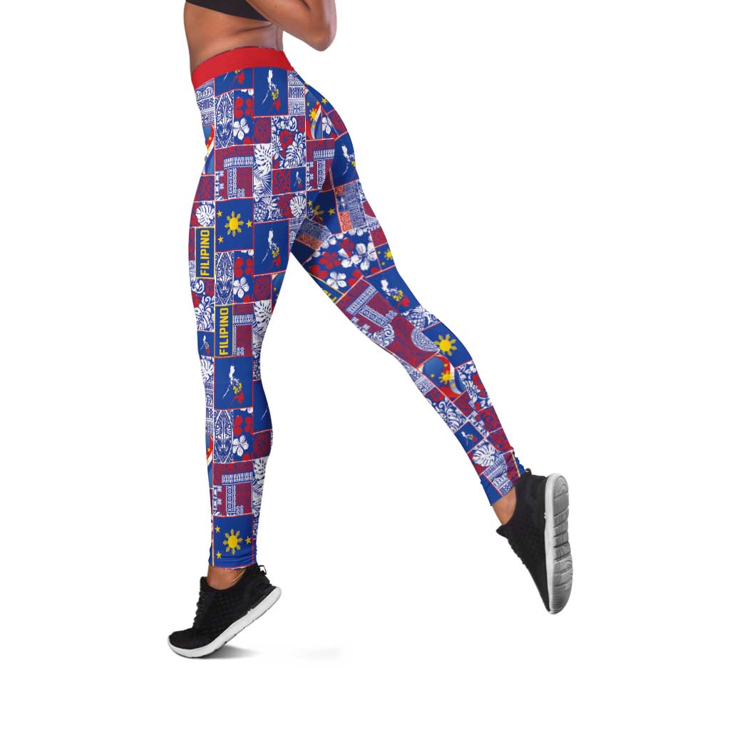 Filipino Maligayang Pasko Leggings Pacific Patchwork Xmas Vibes LT9 Blue - Polynesian Pride