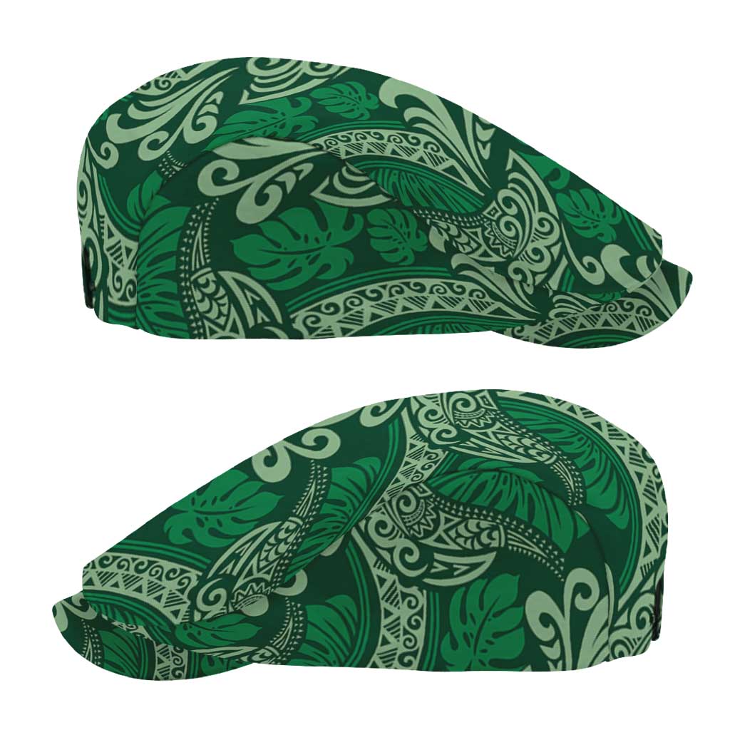 Forest Green Monstera Jeff Hat Polynesian Tribal Pattern - Polynesian Pride