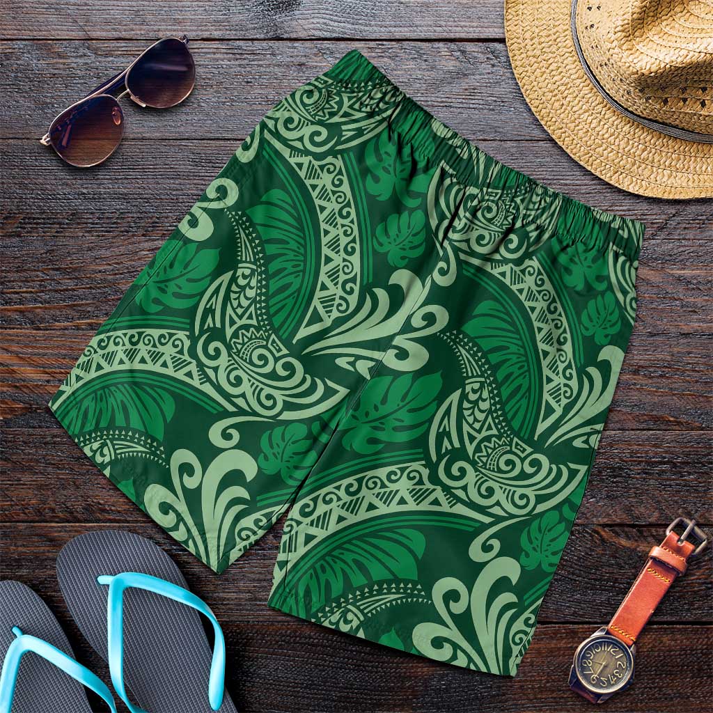 Forest Green Monstera Shorts for Men Polynesian Tribal Pattern LT01 Green - Polynesian Pride