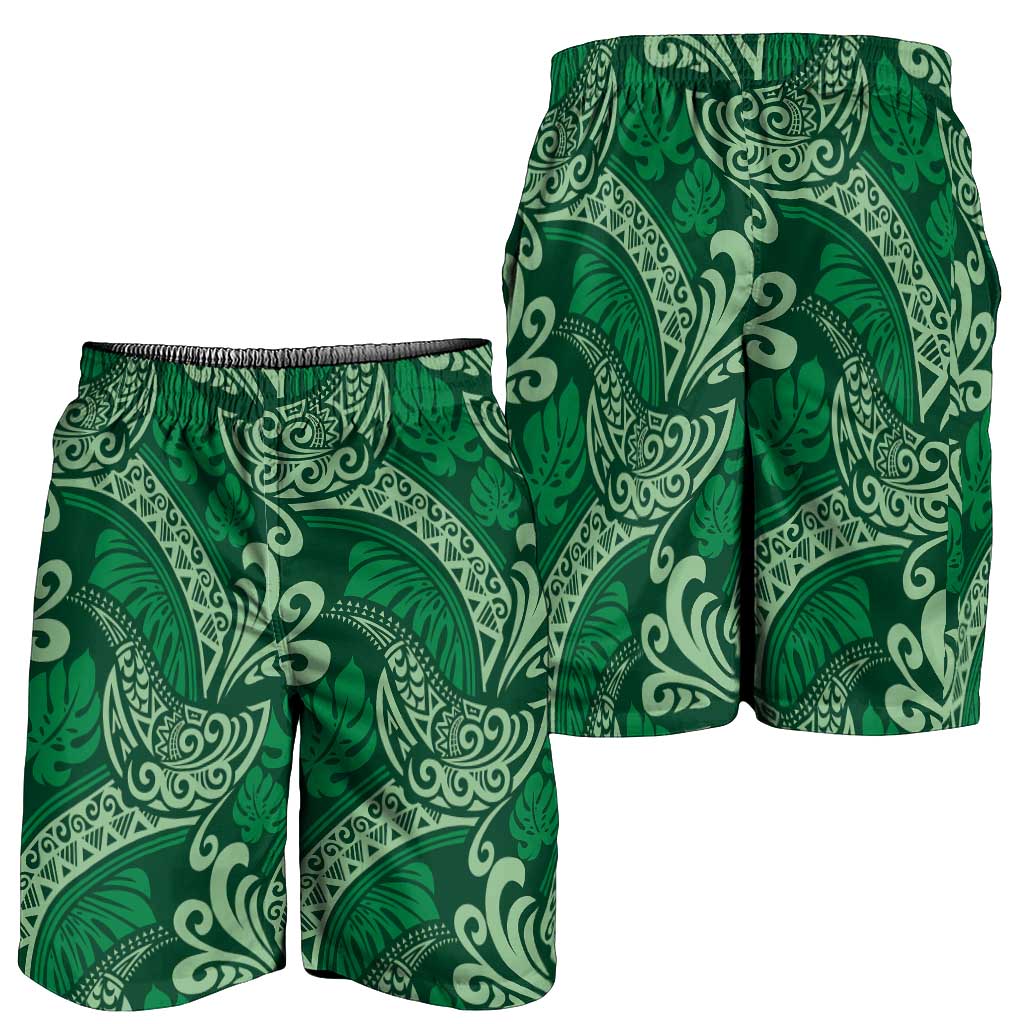 Forest Green Monstera Shorts for Men Polynesian Tribal Pattern LT01 - Polynesian Pride