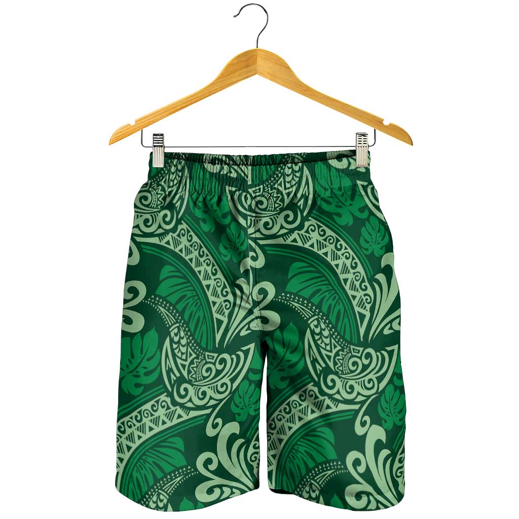 Forest Green Monstera Shorts for Men Polynesian Tribal Pattern LT01 - Polynesian Pride