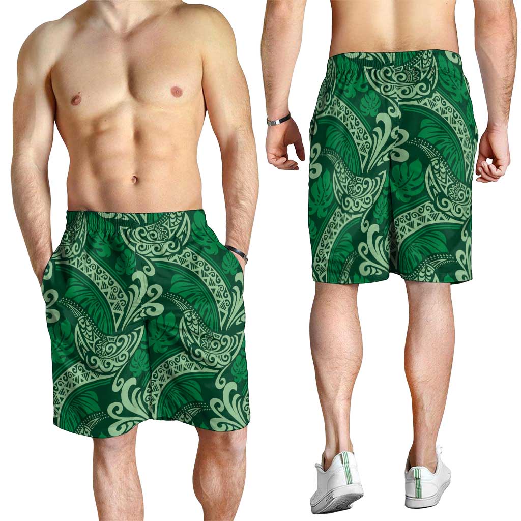 Forest Green Monstera Shorts for Men Polynesian Tribal Pattern LT01 - Polynesian Pride