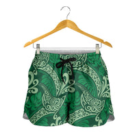 Forest Green Monstera Shorts for Women Polynesian Tribal Pattern LT01 - Polynesian Pride