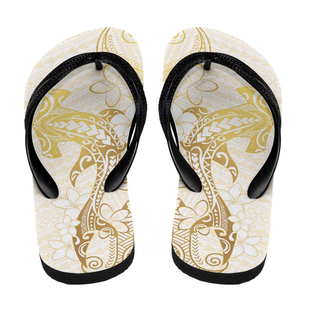 Gold and White Hawaii Flip Flops Hammerhead Shark Tattoo Curve Polynesian - Polynesian Pride