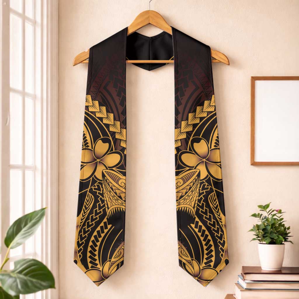 Gold Black Aloha Hawaii Graduation Stole Polynesian Shark Tattoo With Plumeria LT14 One Size Gold - Polynesian Pride