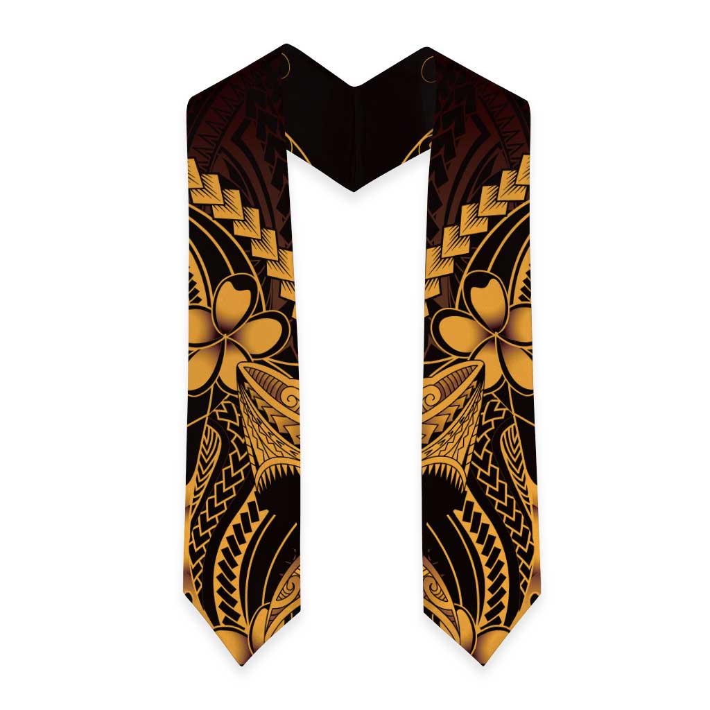 Gold Black Aloha Hawaii Graduation Stole Polynesian Shark Tattoo With Plumeria LT14 - Polynesian Pride