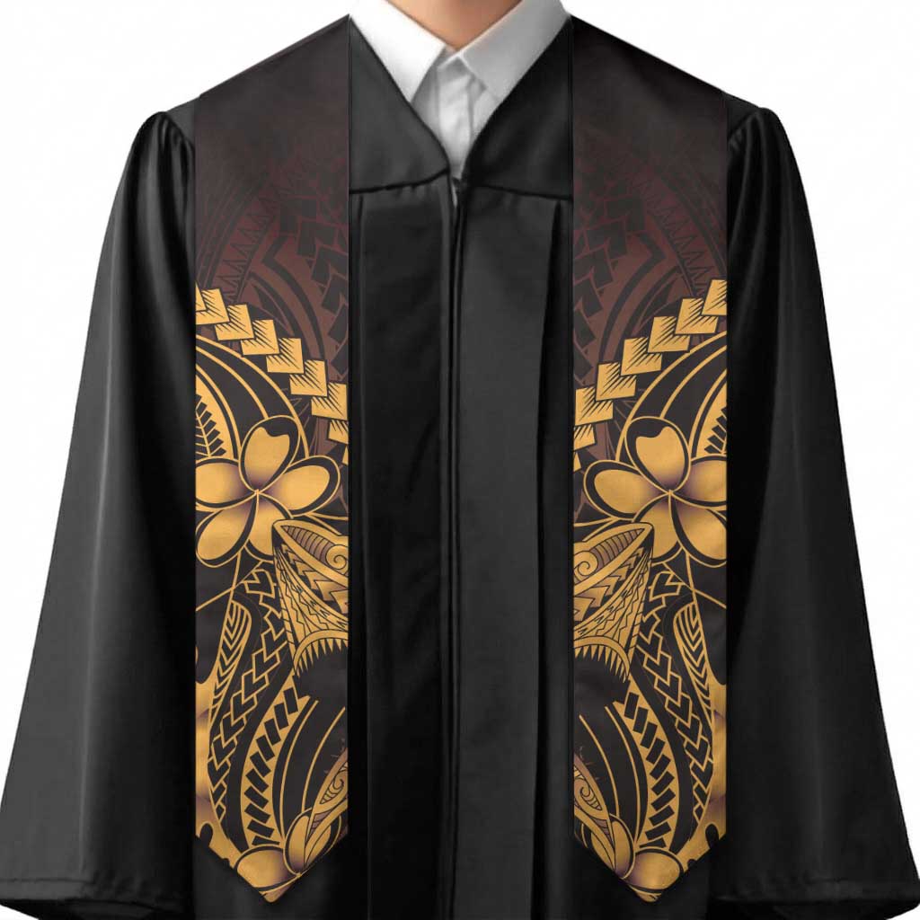 Gold Black Aloha Hawaii Graduation Stole Polynesian Shark Tattoo With Plumeria LT14 - Polynesian Pride