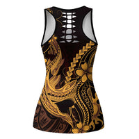 Gold Black Aloha Hawaii Hollow Tank Top Polynesian Shark Tattoo With Plumeria LT14 - Polynesian Pride