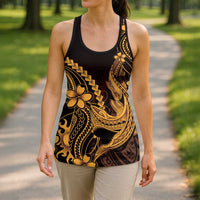 Gold Black Aloha Hawaii Hollow Tank Top Polynesian Shark Tattoo With Plumeria LT14 - Polynesian Pride