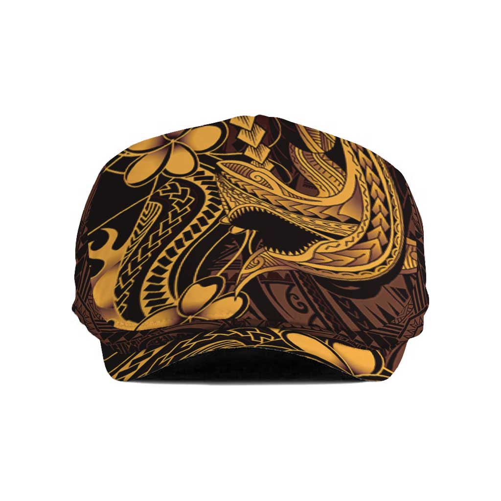 Gold Black Aloha Hawaii Jeff Hat Polynesian Shark Tattoo With Plumeria - Polynesian Pride