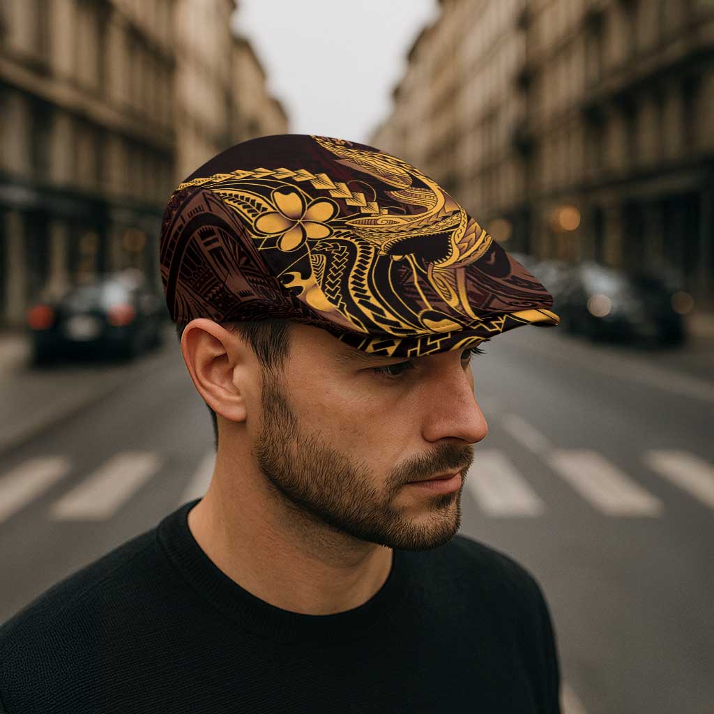 Gold Black Aloha Hawaii Jeff Hat Polynesian Shark Tattoo With Plumeria - Polynesian Pride