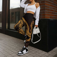 Gold Black Aloha Hawaii Jogger Pants Polynesian Shark Tattoo With Plumeria - Polynesian Pride