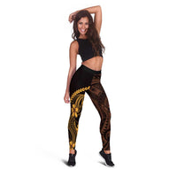 Gold Black Aloha Hawaii Leggings Polynesian Shark Tattoo With Plumeria - Polynesian Pride