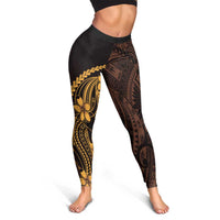 Gold Black Aloha Hawaii Leggings Polynesian Shark Tattoo With Plumeria - Polynesian Pride