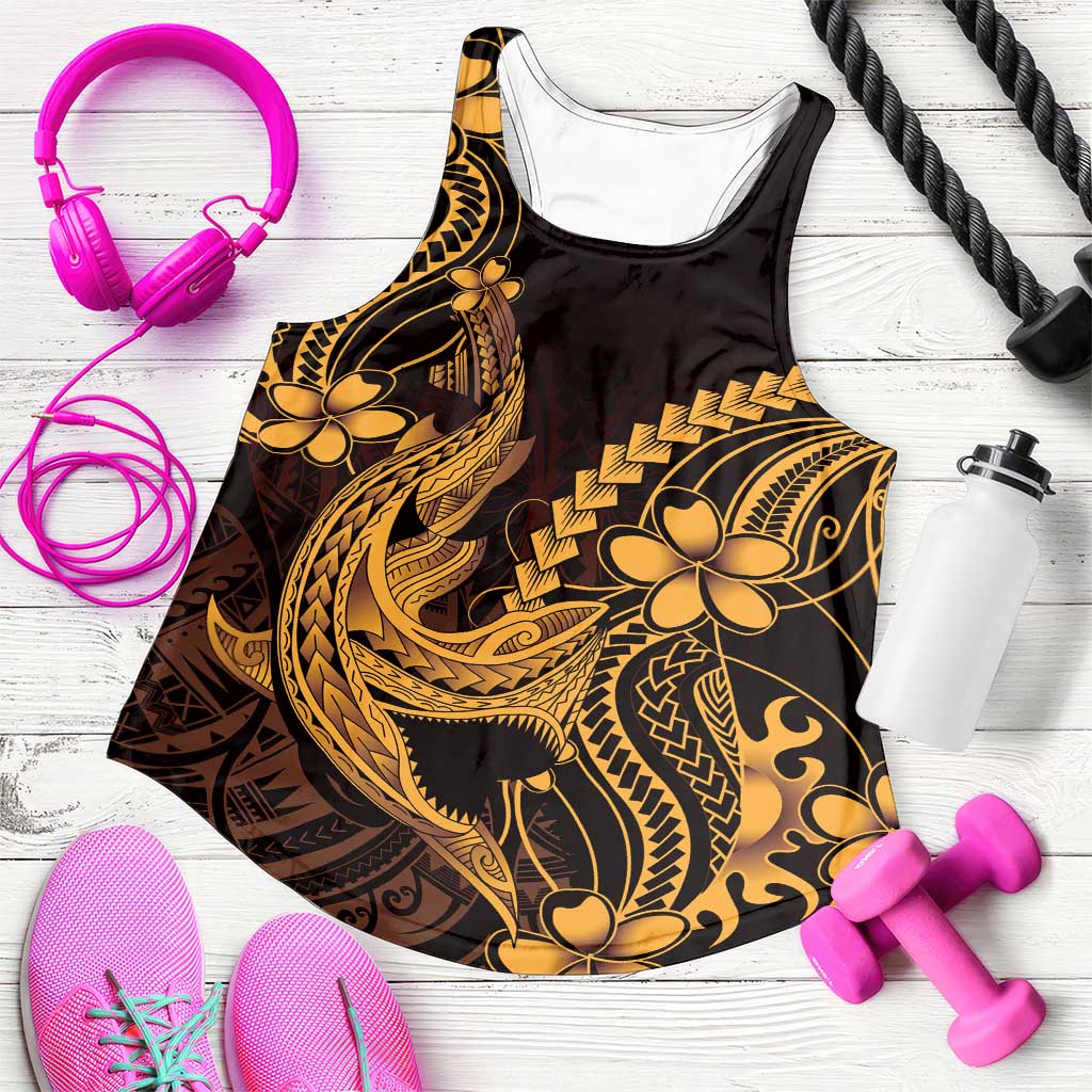 Gold Black Aloha Hawaii Women Racerback Tank Polynesian Shark Tattoo With Plumeria LT14 Gold - Polynesian Pride