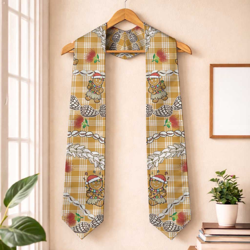 Gold Palaka Hawaii Mele Kalikimaka Graduation Stole Ohia Lehua Shell Leis Funny Gingerbread Santa LT14 One Size Gold - Polynesian Pride