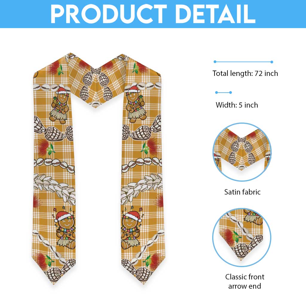 Gold Palaka Hawaii Mele Kalikimaka Graduation Stole Ohia Lehua Shell Leis Funny Gingerbread Santa - Polynesian Pride