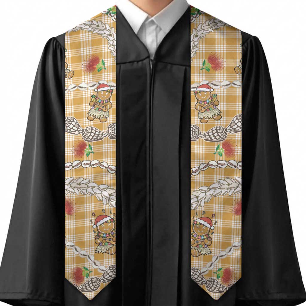 Gold Palaka Hawaii Mele Kalikimaka Graduation Stole Ohia Lehua Shell Leis Funny Gingerbread Santa - Polynesian Pride