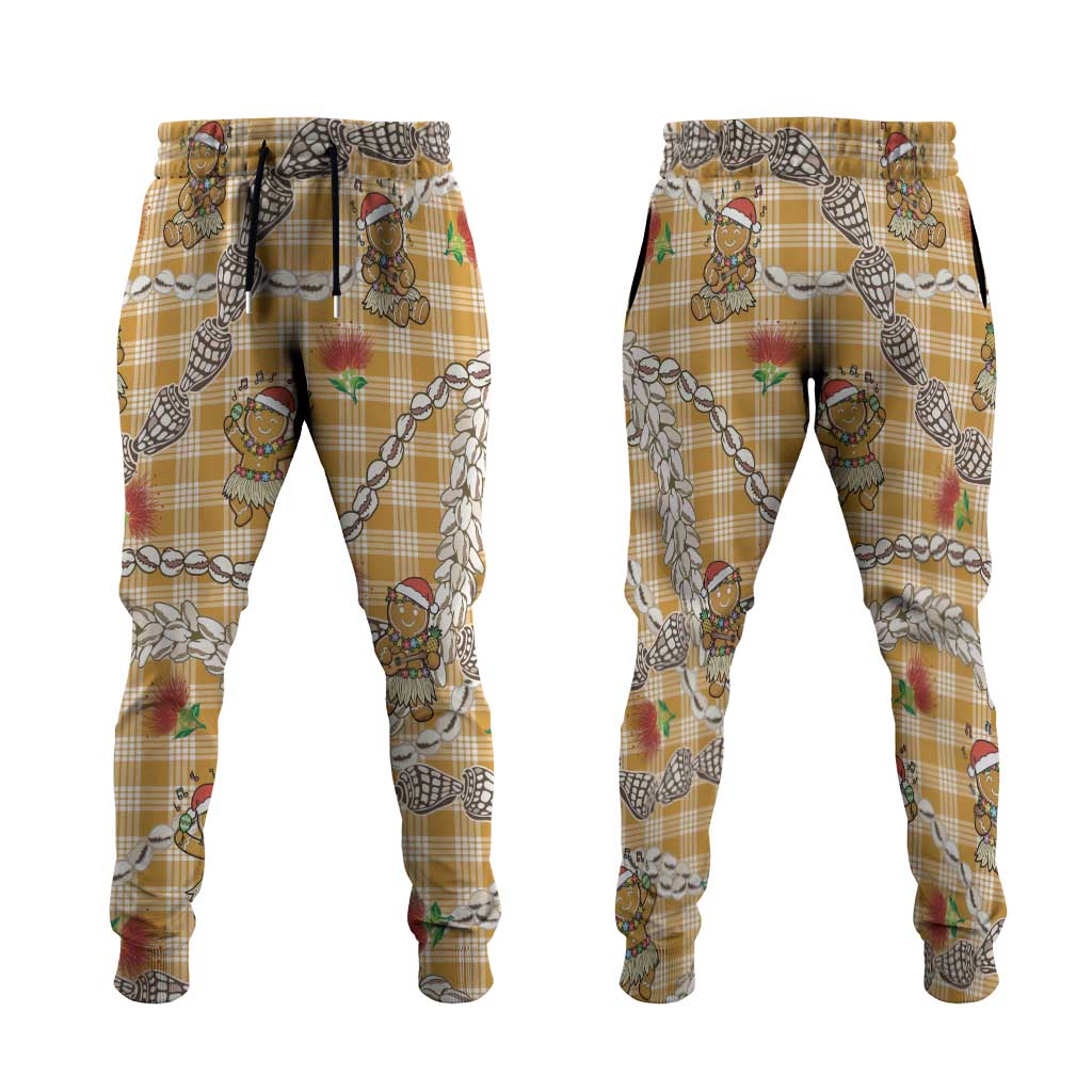 Gold Palaka Hawaii Mele Kalikimaka Jogger Pants Ohia Lehua Shell Leis Funny Gingerbread Santa LT14 Gold - Polynesian Pride