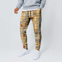 Gold Palaka Hawaii Mele Kalikimaka Jogger Pants Ohia Lehua Shell Leis Funny Gingerbread Santa LT14 - Polynesian Pride