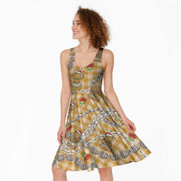 Gold Palaka Hawaii Mele Kalikimaka Midi Dress Ohia Lehua Shell Leis Funny Gingerbread Santa - Polynesian Pride