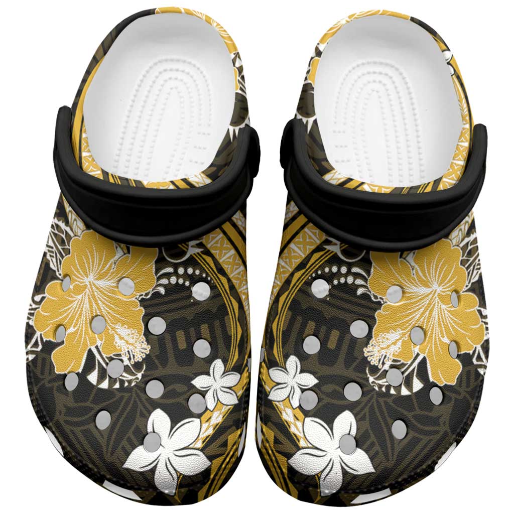 Gold Polynesian Pattern With Tropical Flowers Clogs Shoes - Polynesian Pride