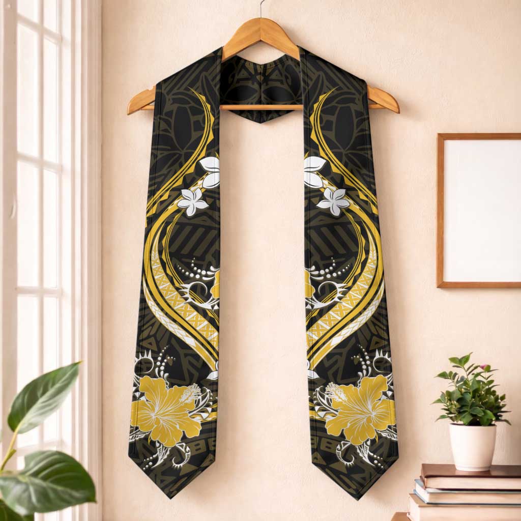 Gold Polynesian Pattern With Tropical Flowers Graduation Stole LT05 One Size Gold - Polynesian Pride