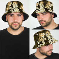 Gold Tropical Hawaii Bucket Hat Seamless Monstera Plumeria Hawaiian Pattern - Polynesian Pride