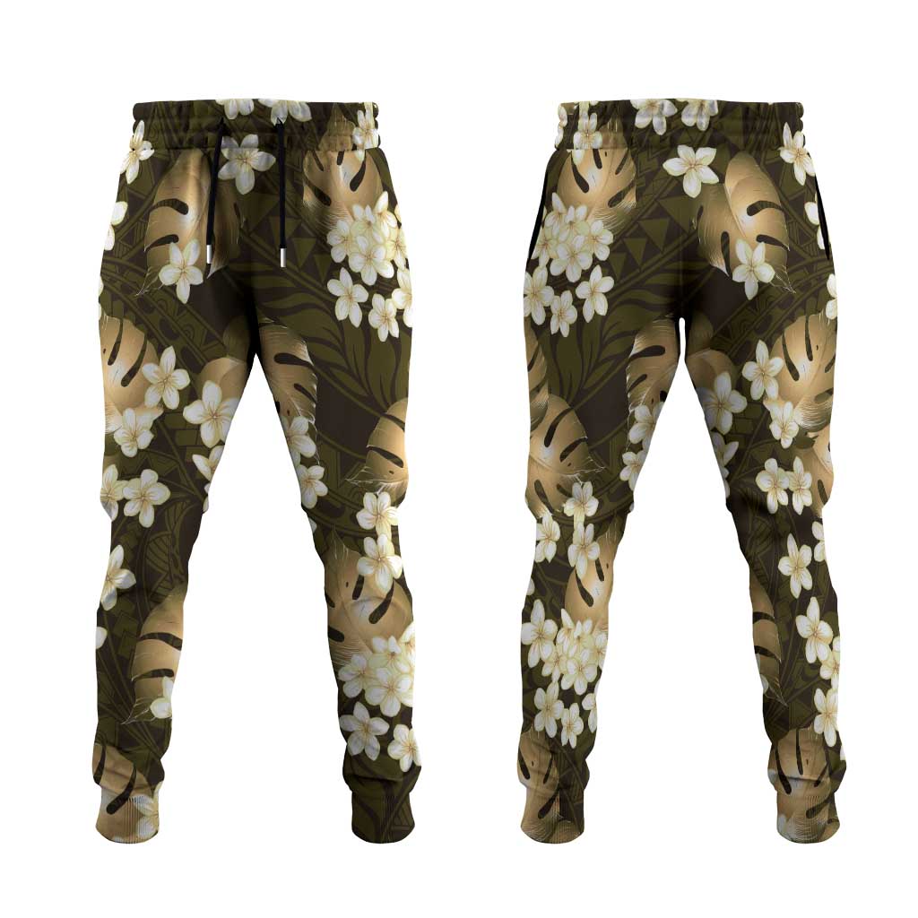 Gold Tropical Hawaii Jogger Pants Seamless Monstera Plumeria Hawaiian Pattern - Polynesian Pride