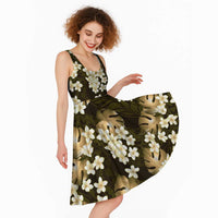 Gold Tropical Hawaii Midi Dress Seamless Monstera Plumeria Hawaiian Pattern - Polynesian Pride