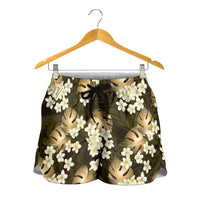 Gold Tropical Hawaii Shorts for Women Seamless Monstera Plumeria Hawaiian Pattern - Polynesian Pride