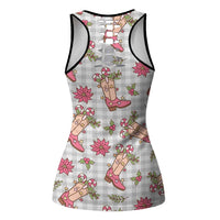 Gray Paniolo Palaka Hawaiian Cowgirl Christmas Hollow Tank Top - Polynesian Pride