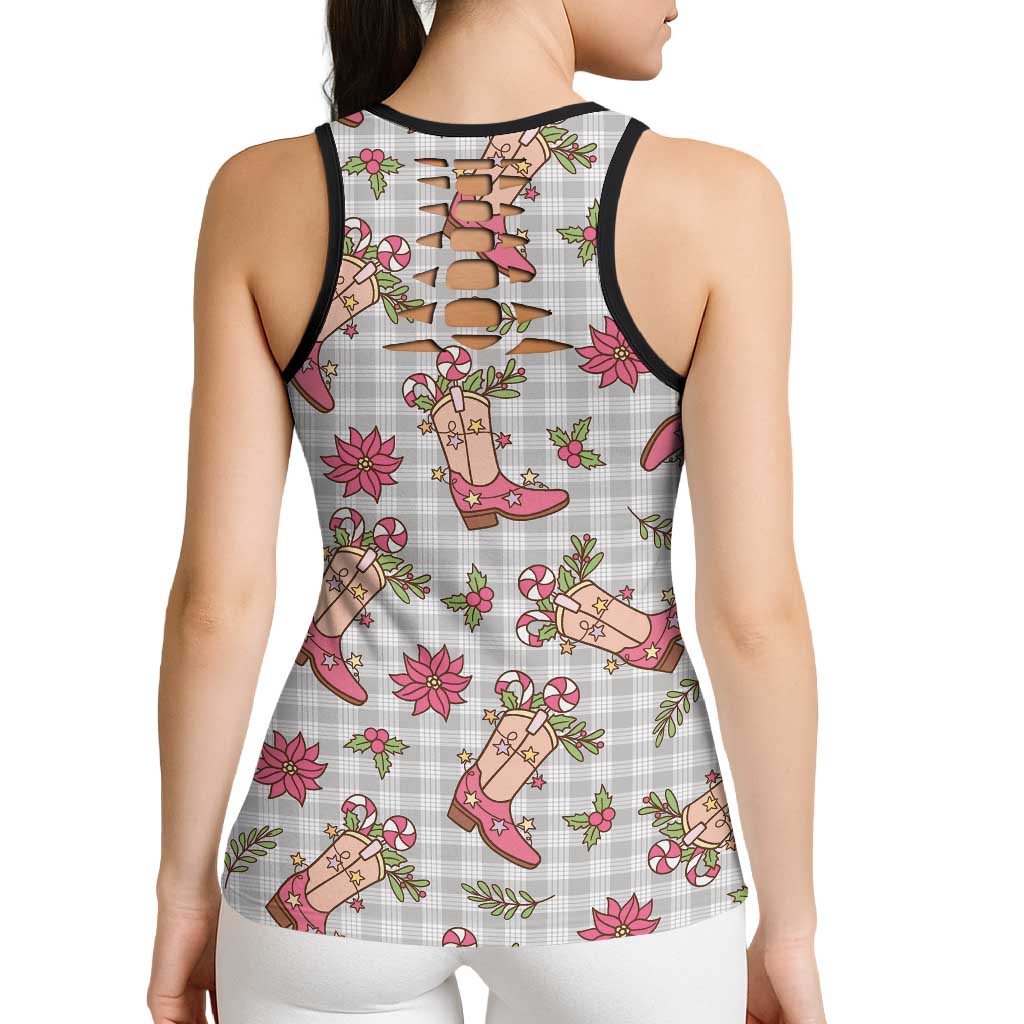 Gray Paniolo Palaka Hawaiian Cowgirl Christmas Hollow Tank Top - Polynesian Pride